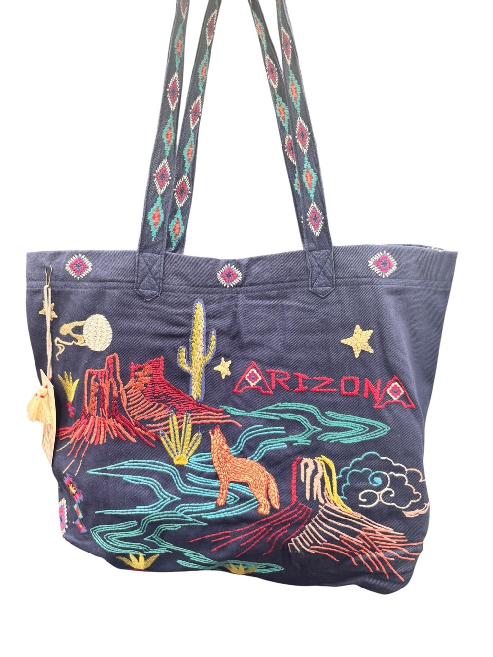 Johnny Was Arizona Everyday Tote Blue Denim Embroidered Southwestern Bag NWT - Picture 5 of 11